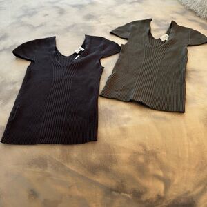 Lou & Grey Super Stretchy Ribbed Knit Tops   - Gray and Olive